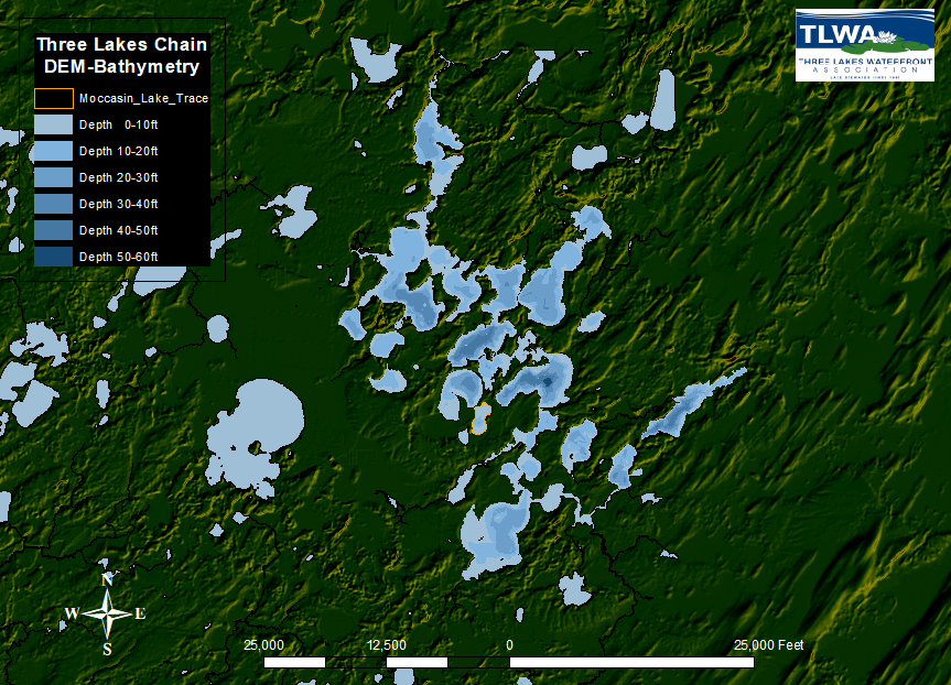 topographic map of the three lakes chain