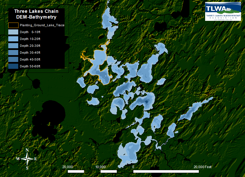 topographic map of the three lakes chain