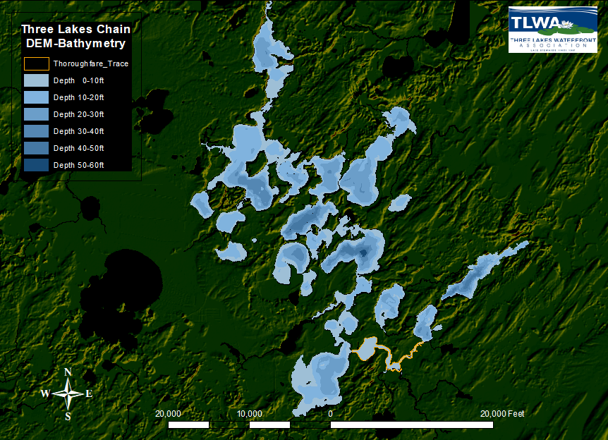 topographic map of the three lakes chain