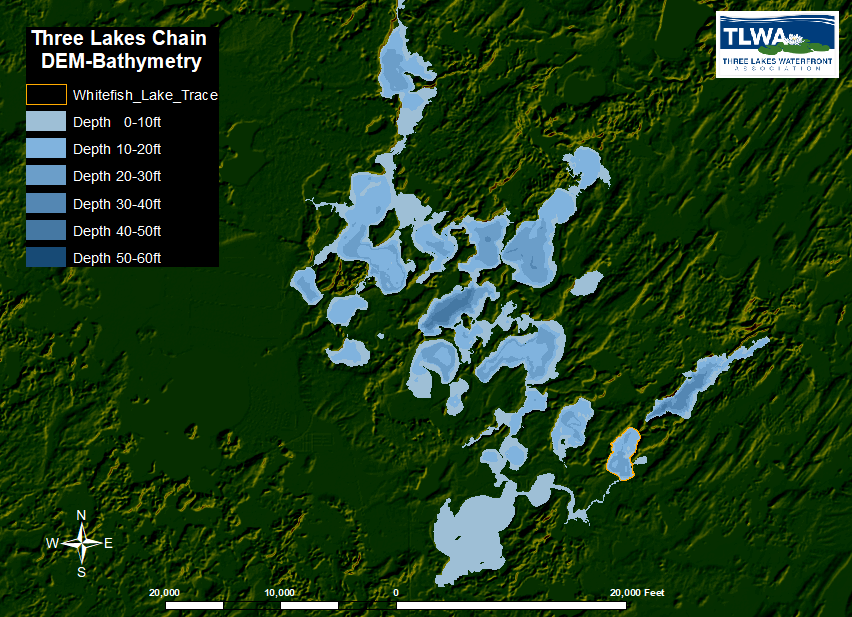 topographic map of the three lakes chain